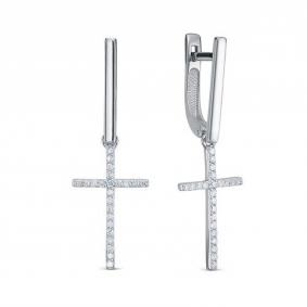 Серьги-кресты из белого золота КЮЗ Del'ta с бриллиантом DБР122373б DБР122373б фото