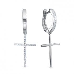 Серьги-кресты из белого золота КЮЗ Del'ta с фианитом DБР122375б DБР122375б фото