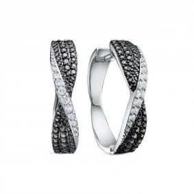 Серьги из белого золота КЮЗ Del'ta с бриллиантом и чёрным бриллиантом DБР122728б DБР122728б фото