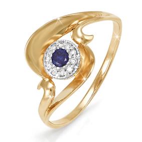 Золотое кольцо КЮЗ Del'ta DБР210047 с бриллиантом и сапфиром DБР210047 фото