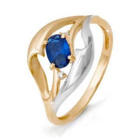 Золотое кольцо КЮЗ Del'ta DБР210106 с бриллиантом и сапфиром DБР210106 фото