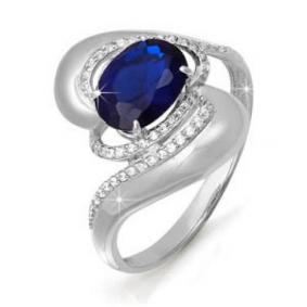 Кольцо из белого золота КЮЗ Del'ta DБР210243 с бриллиантом и сапфиром DБР210243 фото