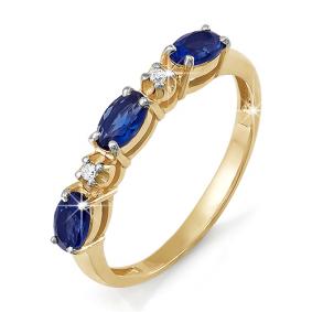 Золотое кольцо КЮЗ Del'ta DБР210268 с бриллиантом и сапфиром DБР210268 фото