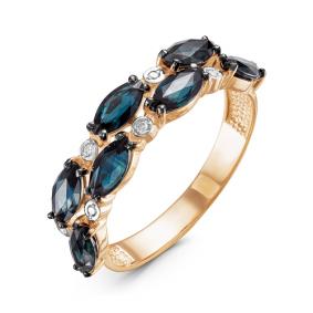 Золотое кольцо КЮЗ Del'ta DБР210776 с бриллиантом и сапфиром DБР210776 фото