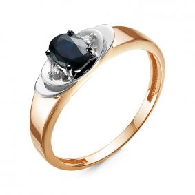Золотое кольцо КЮЗ Del'ta DБР211224 с бриллиантом и сапфиром DБР211224 фото
