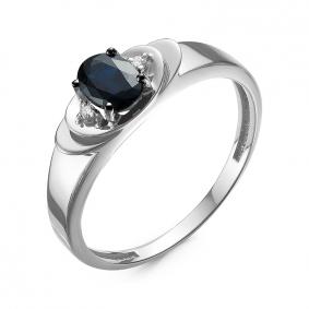 Кольцо из белого золота КЮЗ Del'ta DБР211224б с бриллиантом и сапфиром DБР211224б фото