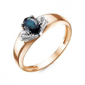 Золотое кольцо КЮЗ Del'ta DБР211225 с бриллиантом и сапфиром DБР211225 фото