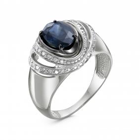Кольцо из белого золота КЮЗ Del'ta DБР211458б с бриллиантом и сапфиром DБР211458б фото
