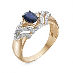Золотое кольцо КЮЗ Del'ta DБР211465 с бриллиантом и сапфиром DБР211465 фото
