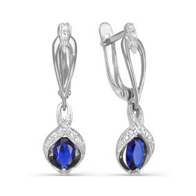 Серьги из белого золота КЮЗ Del'ta DБР220040 с бриллиантом и сапфиром DБР220040 фото