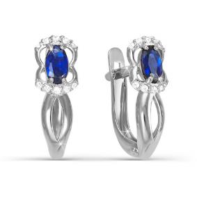 Серьги из белого золота КЮЗ Del'ta DБР220041 с бриллиантом и сапфиром DБР220041 фото