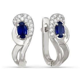 Серьги из белого золота КЮЗ Del'ta DБР220076 с бриллиантом и сапфиром DБР220076 фото