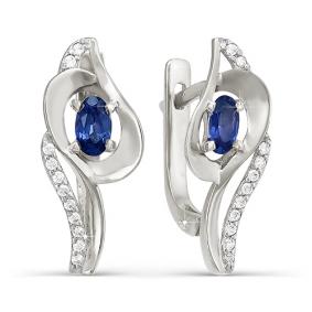 Серьги из белого золота КЮЗ Del'ta DБР220078 с бриллиантом и сапфиром DБР220078 фото