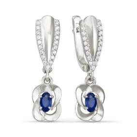 Серьги из белого золота КЮЗ Del'ta DБР220084 с бриллиантом и сапфиром DБР220084 фото