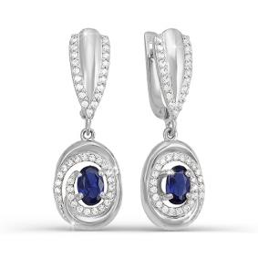 Серьги из белого золота КЮЗ Del'ta DБР220119 с бриллиантом и сапфиром DБР220119 фото