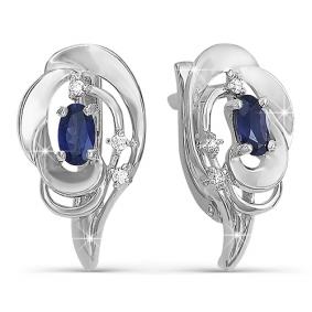 Серьги из белого золота КЮЗ Del'ta DБР220130 с бриллиантом и сапфиром DБР220130 фото