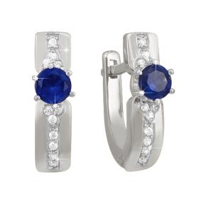 Серьги из белого золота КЮЗ Del'ta DБР220148 с бриллиантом и сапфиром DБР220148 фото