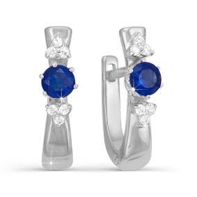 Серьги из белого золота КЮЗ Del'ta DБР220152 с бриллиантом и сапфиром DБР220152 фото