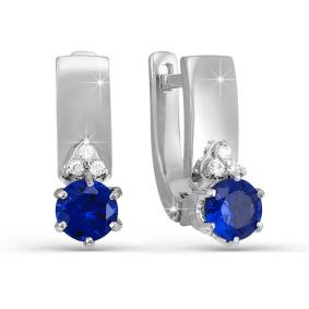 Серьги из белого золота КЮЗ Del'ta DБР220156 с бриллиантом и сапфиром DБР220156 фото