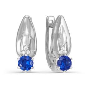 Серьги из белого золота КЮЗ Del'ta DБР220176 с бриллиантом и сапфиром DБР220176 фото