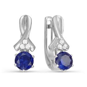Серьги из белого золота КЮЗ Del'ta DБР220188 с бриллиантом и сапфиром DБР220188 фото