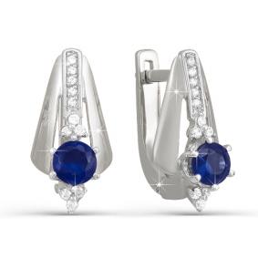Серьги из белого золота КЮЗ Del'ta DБР220197 с бриллиантом и сапфиром DБР220197 фото