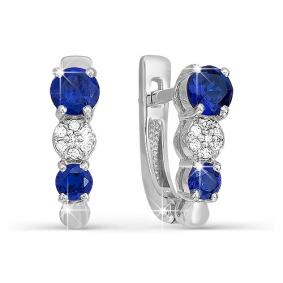 Серьги из белого золота КЮЗ Del'ta DБР220249 с бриллиантом и сапфиром DБР220249 фото