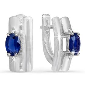 Серьги из белого золота КЮЗ Del'ta DБР220261 с бриллиантом и сапфиром DБР220261 фото