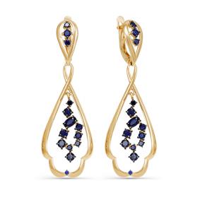Золотые серьги КЮЗ Del'ta с сапфировым корундом DБР220503гт DБР220503гт фото