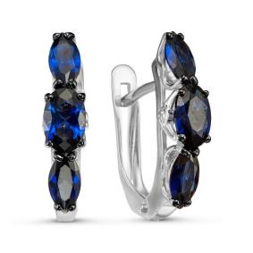 Серьги из белого золота КЮЗ Del'ta DБР220757гтб с бриллиантом и гидротермальным сапфиром DБР220757гтб фото