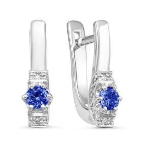 Серьги из белого золота КЮЗ Del'ta DБР220900б с бриллиантом и сапфиром DБР220900б фото