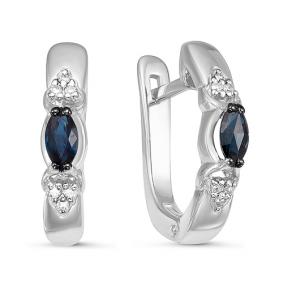 Серьги из белого золота КЮЗ Del'ta DБР220953б с бриллиантом и сапфиром DБР220953б фото