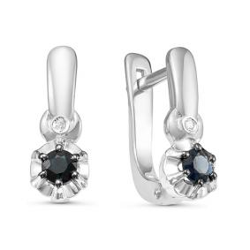 Серьги из белого золота КЮЗ Del'ta DБР220963б с бриллиантом и сапфиром DБР220963б фото