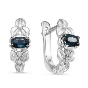 Серьги из белого золота КЮЗ Del'ta DБР220981б с бриллиантом и сапфиром DБР220981б фото