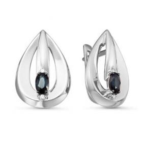 Серьги из белого золота КЮЗ Del'ta DБР221037б с бриллиантом и сапфиром DБР221037б фото