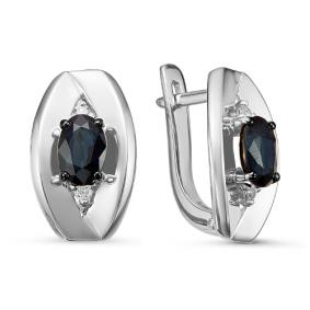 Серьги из белого золота КЮЗ Del'ta DБР221059гтб с бриллиантом и сапфировым корундом DБР221059гтб фото