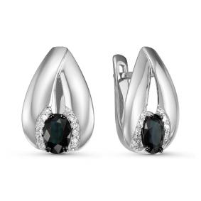 Серьги из белого золота КЮЗ Del'ta DБР221085б с бриллиантом и сапфиром DБР221085б фото