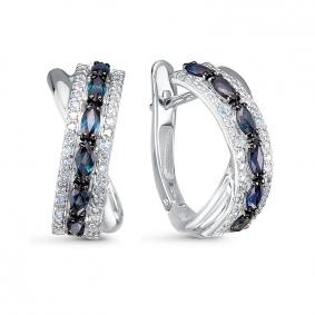 Серьги из белого золота КЮЗ Del'ta DБР222529б с бриллиантом и сапфиром DБР222529б фото