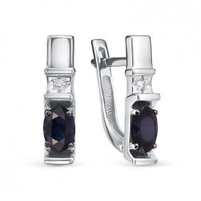Серьги из белого золота КЮЗ Del'ta DБР222610б с бриллиантом и сапфиром DБР222610б фото
