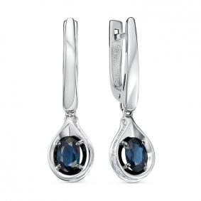 Серьги из белого золота КЮЗ Del'ta DБР222645б с бриллиантом и сапфиром DБР222645б фото