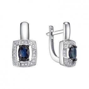 Серьги из белого золота КЮЗ Del'ta DБР222646б с бриллиантом и сапфиром DБР222646б фото