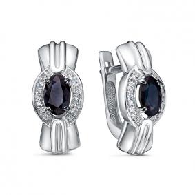 Серьги из белого золота КЮЗ Del'ta DБР222656б с бриллиантом и сапфиром DБР222656б фото