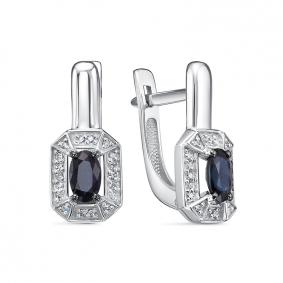 Серьги из белого золота КЮЗ Del'ta DБР222676б с бриллиантом и сапфиром DБР222676б фото