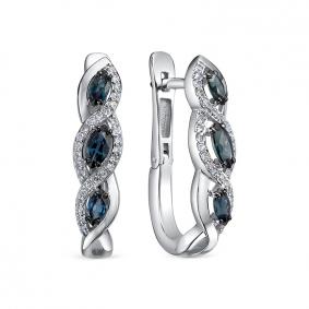 Серьги из белого золота КЮЗ Del'ta DБР222707б с бриллиантом и сапфиром DБР222707б фото