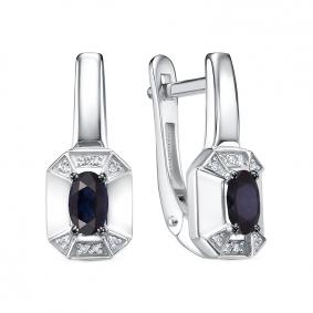 Серьги из белого золота КЮЗ Del'ta DБР222824б с бриллиантом и сапфиром DБР222824б фото