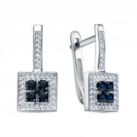 Серьги из белого золота КЮЗ Del'ta DБР222879б с бриллиантом и сапфиром DБР222879б фото
