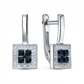 Серьги из белого золота КЮЗ Del'ta DБР222880б с бриллиантом и сапфиром DБР222880б фото