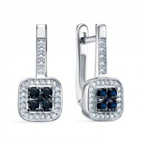 Серьги из белого золота КЮЗ Del'ta DБР222883б с бриллиантом и сапфиром DБР222883б фото