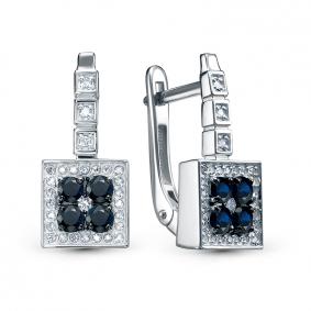 Серьги из белого золота КЮЗ Del'ta DБР222884б с бриллиантом и сапфиром DБР222884б фото