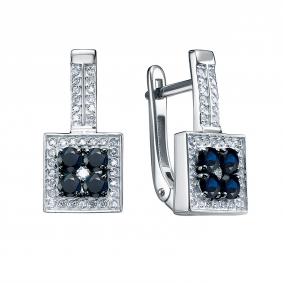 Серьги из белого золота КЮЗ Del'ta DБР222887б с бриллиантом и сапфиром DБР222887б фото